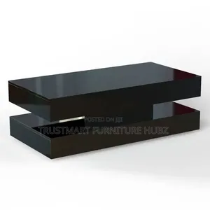 Black Coffee Rectangular Table with Modern Tempered Glass Top