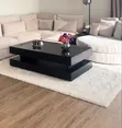 Black Coffee Rectangular Table with Modern Tempered Glass Top - 2
