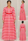 Elegant Red and White Striped Maxi Shirt Dress - 1