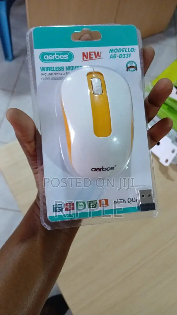 Aerbes 1200 DPI Wireless Optical Mouse - White & Yellow - 1