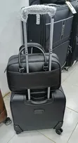 Black Leather Business Trolley & Carry-On Set - 1