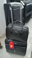 Black Leather Business Trolley & Carry-On Set - 3