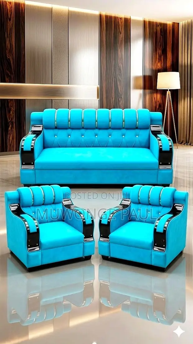Japanese Luxury 6-Seater Sofa Set with Wooden Accents - 1
