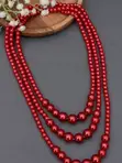 Elegant Red Pearl Necklace and Earrings Set - 2