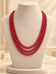 Elegant Red Pearl Necklace and Earrings Set - 3