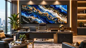 Blue Gold 3D-Effect Abstract Wall Art (120x60cm) - Framed Canvas