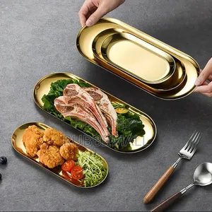 Oval Stainless Steel Serving Tray Set (3PC)