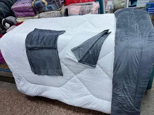 Premium Corduroy Duvet Set - White & Brown - 1