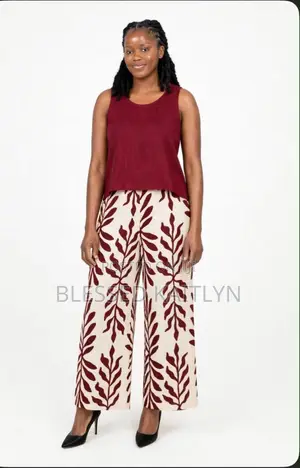 2 Piece Burgundy Top & Graphic Trousers Set