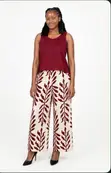 2 Piece Burgundy Top & Graphic Trousers Set - 1
