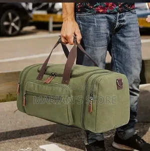 Large Olive-Green Cotton Canvas Travel Duffel Bag