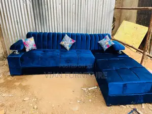 Blue L-Shape Five Seater Sofa Set