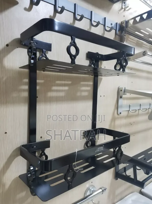 Black Double Layer Bathroom Shelf - 1