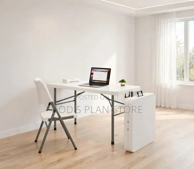 Foldable Reading Table and Chair Set (White) - 1