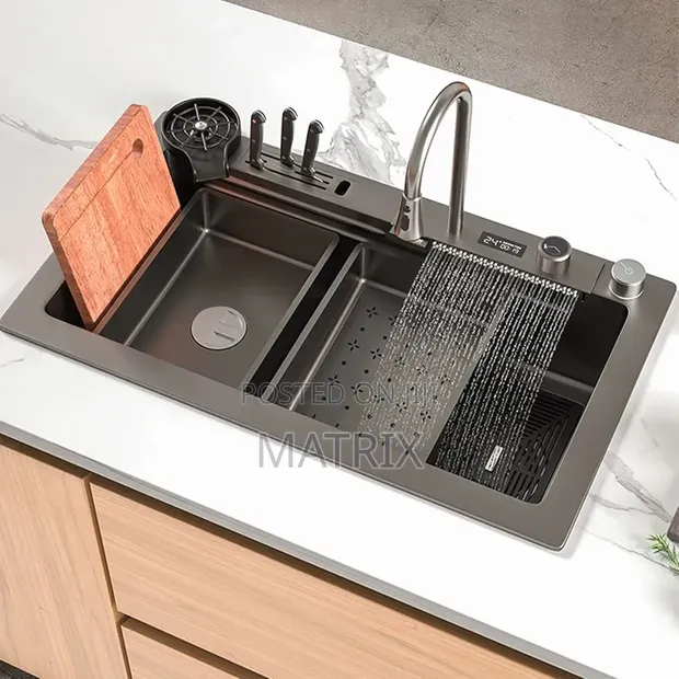 Smart Kitchen Sink Waterfall with Dishwasher and Faucet - 1