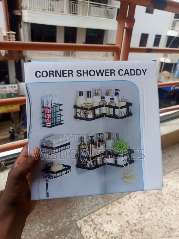 5-Piece Black Metal Corner Shower Caddy Set - 1