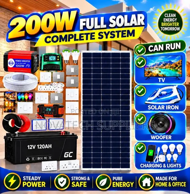 200W Complete Solar Kit with 12V 120Ah Battery & 500W Inverter - 1