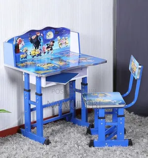 Kids' Height Adjustable Study Table and Chair Set - Blue Minions