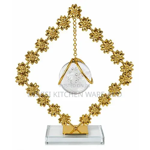 Crystal Ball Figurine Home Decor with Hanging Glass Ball - Gold - 1