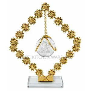 Crystal Ball Figurine Home Decor with Hanging Glass Ball - Gold