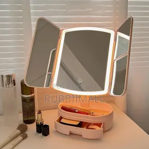 Tri-Fold LED Lighted Tabletop Makeup Mirror