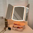 Tri-Fold LED Lighted Tabletop Makeup Mirror - 1