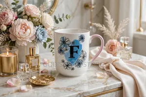 Floral Ceramic Cups - 12 Piece Set