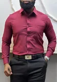Men's Classic Office Shirts - Maroon - 1