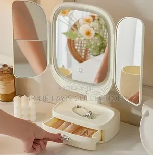 Trifold LED Makeup Mirror with Organizer Base