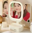 Trifold LED Makeup Mirror with Organizer Base - 3