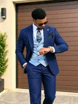 Navy Blue Turkish Suit with Sky Blue Waistcoat - 1