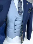 Navy Blue Turkish Suit with Sky Blue Waistcoat - 2
