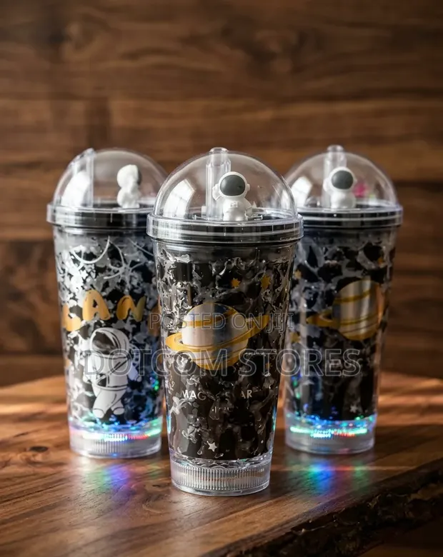 1pc 2-Layer Ice Cream & Juice Bottle Cups With Straw - 1