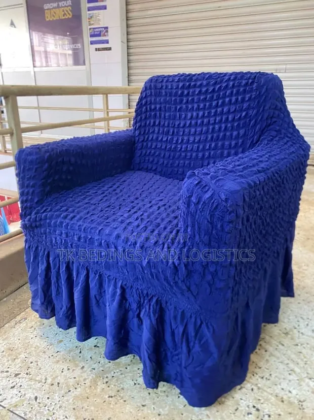 One Seater Elastic Chair Cover - Blue & Brown - 1