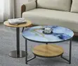 Modern Round Coffee Table - Blue Marble Glass Top - 2