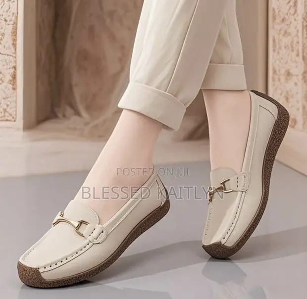 Ladies Casual Horsebit Loafers - Beige - 1