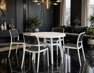 White Round Plastic Table and 4 Black/White Chairs Set