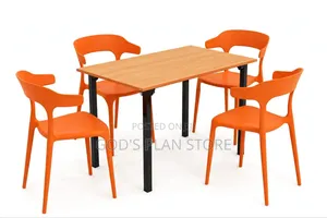 Wooden Dining Table with 4 Plastic Chairs