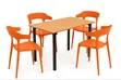 Wooden Dining Table with 4 Plastic Chairs - 1