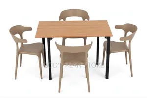 Wooden Foldable Dining Table with 4 Beige Armrest Chairs