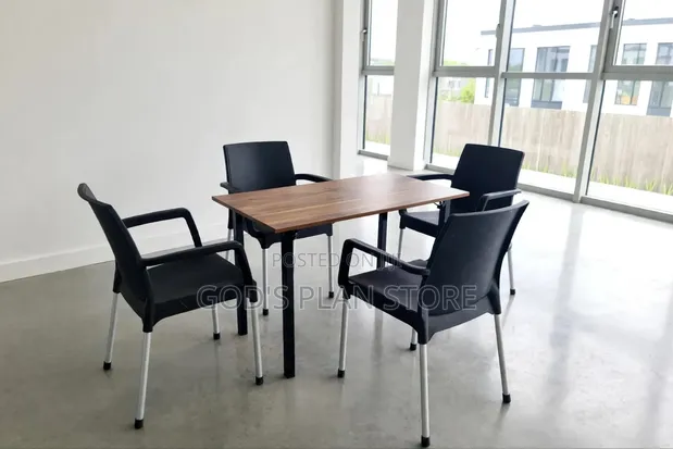4-Person Wooden Dining Table & Metal Stand with Plastic Chairs Set - 1