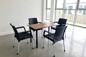 4-Person Wooden Dining Table & Metal Stand with Plastic Chairs Set